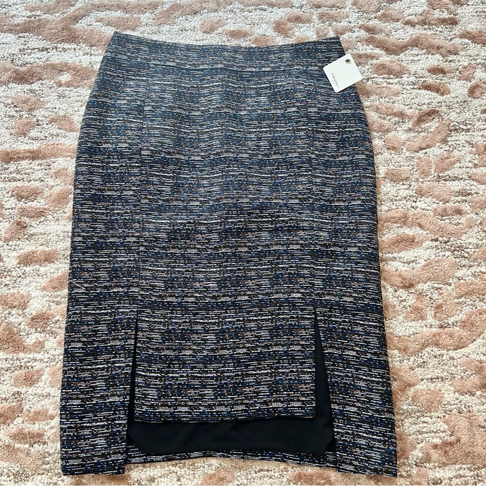 Halogen Tweed Midi Blue and Black Pencil Skirt Size 8 NWT - Picture 1 of 7